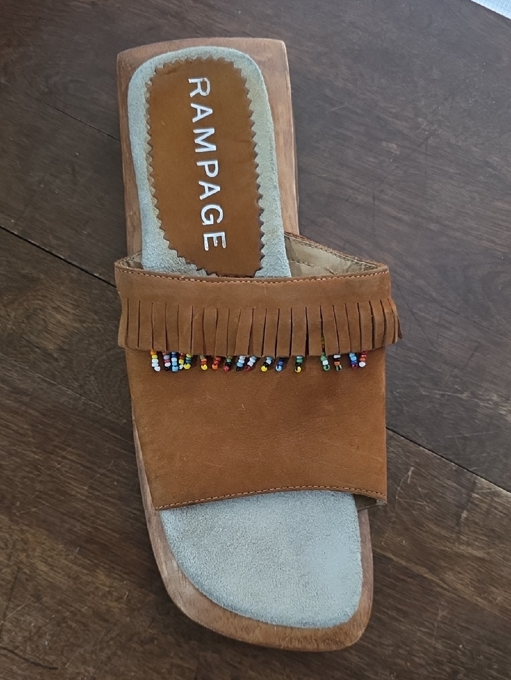 Vintage Rampage Tan Suede Fringe Slide With Beads- Right Shoe Only!! Size 7